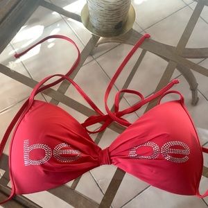Bebe rhinestone logo bikini top push up